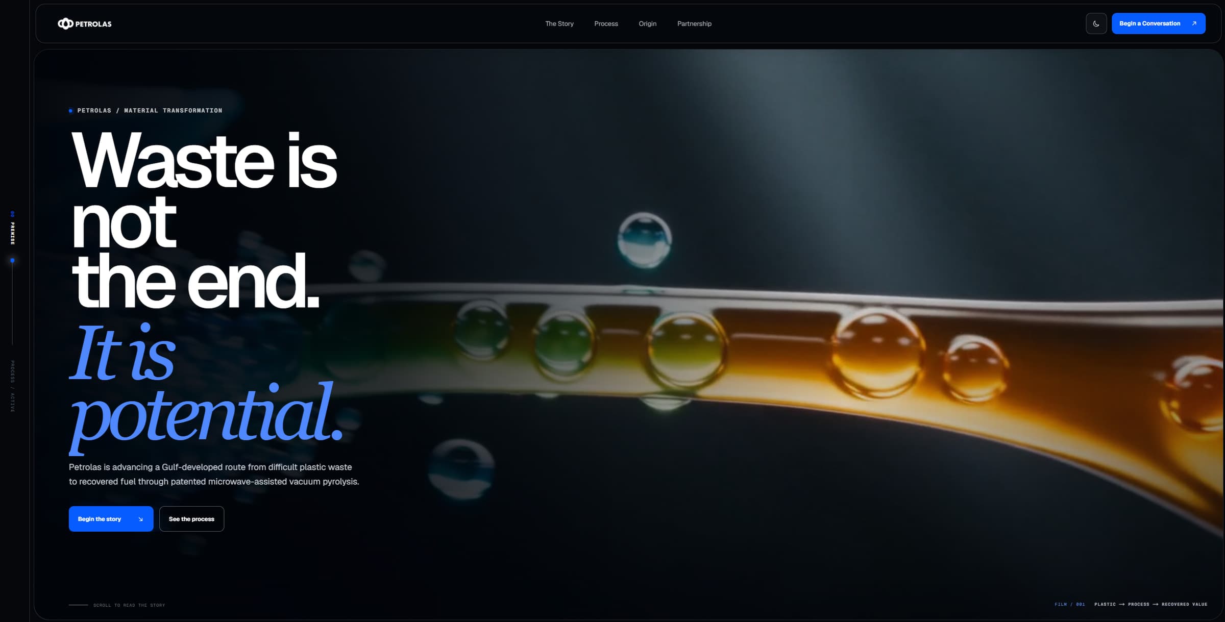 The Petrolas landing page: Waste is not the end. It is potential.