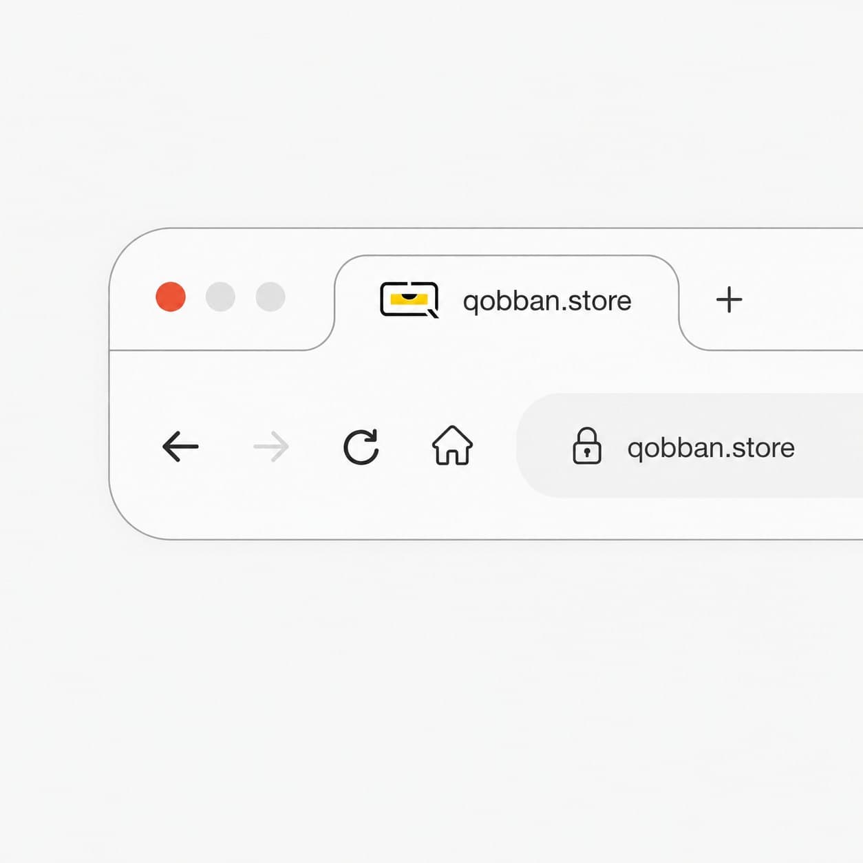 The Qobban mark as a browser tab favicon beside the address qobban.store